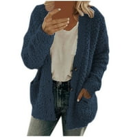 Moxiu ženske casual plus veličine plišani otvoreni džepovi džemper s punim bojama, tipke za gornju odjeću