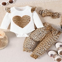 Dojenčad za bebe Girls Kompleti set srca Leopard Ispis dugih rukava Romper i povremene hlače Outfit