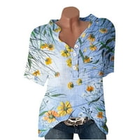 Ženski vrhovi bluza cvjetni kratki rukav povremeni ženski majica V-izrez ljeto plava m