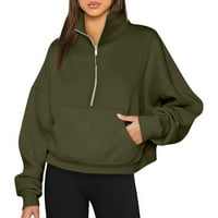 Ženske predimenzionirane dukseve Jesen Zip pulover obrezani V izrez Y2K odijelo zazor Jednobojni džepni