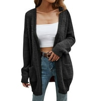 Entyinea Cardigan za ženske dugme dugih rukava dolje Basic Cardigan džemper crni l