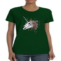 Jednorog lubanja s cvijećem. Majica Žene -Martprints Dizajn, Ženska 5x-velika