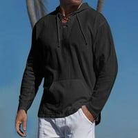 Simplmasygeni Clearance Muške dukseve s kapuljačom Ležerne prilike pulover pamučne posteljine džepova dugih rukava bluza s dugim rukavima