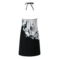 PXIAKGY Žene Ljeto Ležerne prilike UP UP UP pulover Dress Vintage Print izdubljeni V-izrez za plažu mini haljina + L