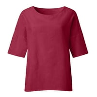 Cleariance ženske pamučne posteljine majice kratki rukav Tunik na vrhu Ležerne prilikom labavog bluza Basic Wine m