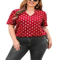 Bomotoo ženska bluza tunika kratki rukav šifon vrhovi V izrez majica za majice majica plaža crvena l