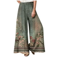 Oieyuz ženske moderne vintage otisnute palazzo hlače casual labave visoko resiljene pantalone elastične hlače široke noge