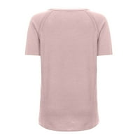Hanas vrhovi ženske labave kratkih rukava V izrez cvjetni pulover, ležerna majica top bluza ružičasta