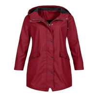 Žene prozračne prednje zip kaput dame Lagana odjeća Solidna boja Vanjski tasteri Srednja duljina kišna jakna Claret S