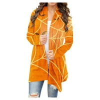 Hvyesh Cardigan džemperi za žene Halloween Print Drape Otvoreno Prednja odjeća Kaput lagani dugi rukav