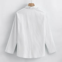 Polo majice za muške vrećastog pamučnog pamučnog posteljine džepom čvrstog dugih rukava retro T majice