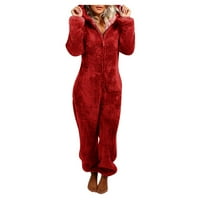 Kamummark PI ženske hlače plus veličina zazor žene dugih rukava sa kapuljačom šapuće pidžama, casual zimske tople rompe pantalone za spavanje crvena