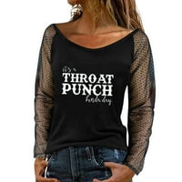Čipka za dugih rukava majica bez rukava za žene smiješne grafičke bluze posade na vratu Ležerne prilike za ispis slova