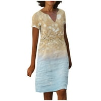 Haljine za žene iznad koljena kratki rukav Ležerne prilike, ljetna haljina s V-izrezom Khaki 2xl