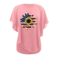 Američka majica za nezavisnost za žene Print Šifon vrhovi posada kratkih rukava ružičasta m