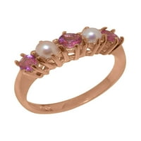 Britanska napravljena 9k Rose Gold originalni ružičasti turmalin i kultivirani Pearl Womens Remise Ring