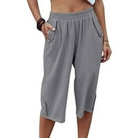 Ženske pamučne posteljine labave hlače Dužina koljena, elastična ljetna povremena kratke hlače sa džepom