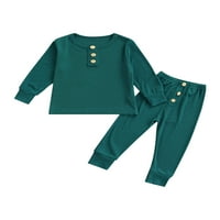 Canrulo Toddler Baby Boy Djevojka Odjeća od punog boja Dugme Dugi rukav Top hlače Jesen Zima Osnovna odjeća Crno zelena Zelena 4- godine