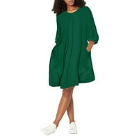 Bazyrey Ženski kratki rukav okrugli izrez Midi haljina ženska temperament Solid Color Swing haljina XL