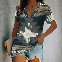 Ženska modna tiskana s majicama s kratkim rukavima s kratkim rukavima V-izrez vrh AQ