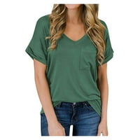 Ženski vrhovi okrugli dekolte casual bluza Čvrsti ženske majice kratki rukav ljetni zeleni l