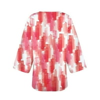 Bluze ispisani rukav za slobodno vrijeme ljetni V-izrez za žene Pink XL