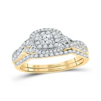 Čvrsta 10k žuto zlato i njezina okrugla dijamantski klaster podudaranje par tri prstena za brisanje