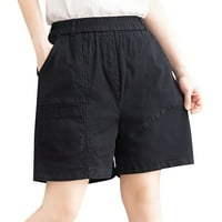DMQupv Hlače za žene Trendi ženske ljetne kratke hlače Ruffle elastične strujne strugove casual šare sa džepovima Black XL