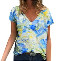 Smihono majice bluza za žene vrhovi rukav dame Ljetna moda V izrez cvjetni ispis labavi Ležerne prilike velike veličine Ležerne prilike za slobodno vrijeme Plava L