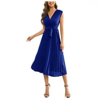 GAISEEIS ženske modne bez rukava moda vitka nagnuta haljina s srednje dužine plava m