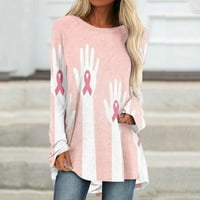 Majica za podizanje raka dojke Pink ružičaste vrpce za žene s dugim rukavima Crewneck džemper s prskanjem