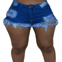 Prednje ljetne ležerne u nevoljenim tasselnim jean šorc za žene Solidni džepovi u boji srušeni traper kratke hlače za odmor kratke hlače