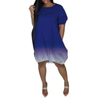 Ženske povremene haljine za ženska haljina za zabavu Labavi kratki rukav srednji okrugli dekolte midi solid blue 2xl