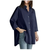 Ženske vrhove bluza Žene Ležerne prilike na dugim rukavima, pune majice V-izrez Modna mornarica 2xl
