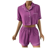 Hvyesh pidžame za žene postavljene dame Ljetni modni casual v-vrat za spavanje s dva seta džepova pidžama