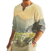 Xiaobai Muška majica Modni uzorak s dugim rukavima O-izrez Loose Streetwear Proljeće Jesen Vintage Tee