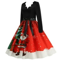 HGW Womenske haljine plus veličine žene vintage dugih rukava Božić iz 1950. domaćica Večernja party matural haljina