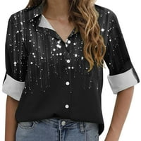 Pogodno dugme Down Bluze za žene Labavi V izrez Košulje Casual Roll up COLLARED vrhovi sa džepom kupaćim