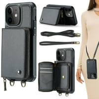 iPhone Wallet Clossbody, zatvarač sa zatvaračem s RFID blokiranim držačem za blokiranje ručnog remena torbica poklon za žene, muškarci kompatibilni sa iPhoneom, crni