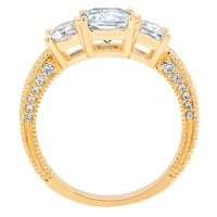 3. CT Sjajni smaragdni rez simulirani Blue Diamond 14K žuti zlatni pasijans sa akcentima Trobonski prsten