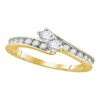 14KT Žuto zlato Ženo okruglo Diamond 2-kamena srca zajedno Bridal vjenčani prsten za vjenčanje 1. CTTW