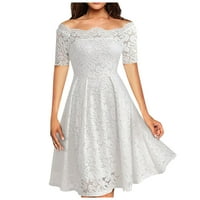 Ljetne haljine za žene kratki modni čvrsti kratki rukav A-line kvadratni izrez datur haljina bijela xxxl