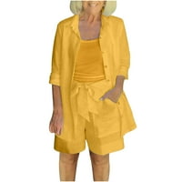 Ženski ljetni setovi plus veličine Cisterne vrhove sa majicama gumba Široka noga odijelo Hlače čvrste pamučne posteljine odjeće