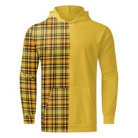 Muška jesenina i zimska slobodno vrijeme Putovanja na otvorenom Sportski karirani Print Slim Fit džemper s kapuljačom dugih rukava sa džepom Jesen Outfits Muškarci Yellow