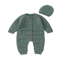 Nizier novorođenčad CREW izrez za playsuit Novorođenče za pletenje BodySuit pletena kućna puna boja labavi kombinezon tamno zelena