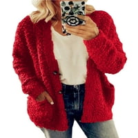 Nizina ženska jakna kardigan kaput dugih rukava sa dugim rukavima labav zimski topli crveni 5xl