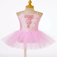 Inhzoy Kid Girls Shiny Sequins Camisole TUTU haljina MESH balet ples kostim Gimnastički preskok Leotard ružičasta 6
