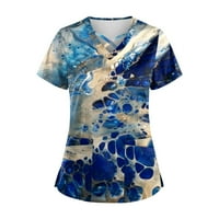 Bluze s kratkim rukavima Grafički grafički otisci vrhovi V-izrez ljeta za žene tamno plava 3xl