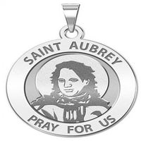 Saint Aubrey vjerska medalja Veličina četvrtine - čvrsta 14k bijelo zlato