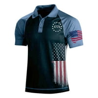 Zakon sada! Himeway Stars and Stripes Tunike Muška majica kratkih rukava Američka zastava tiskana tri gumba Muška raglan polo majica plavog XL